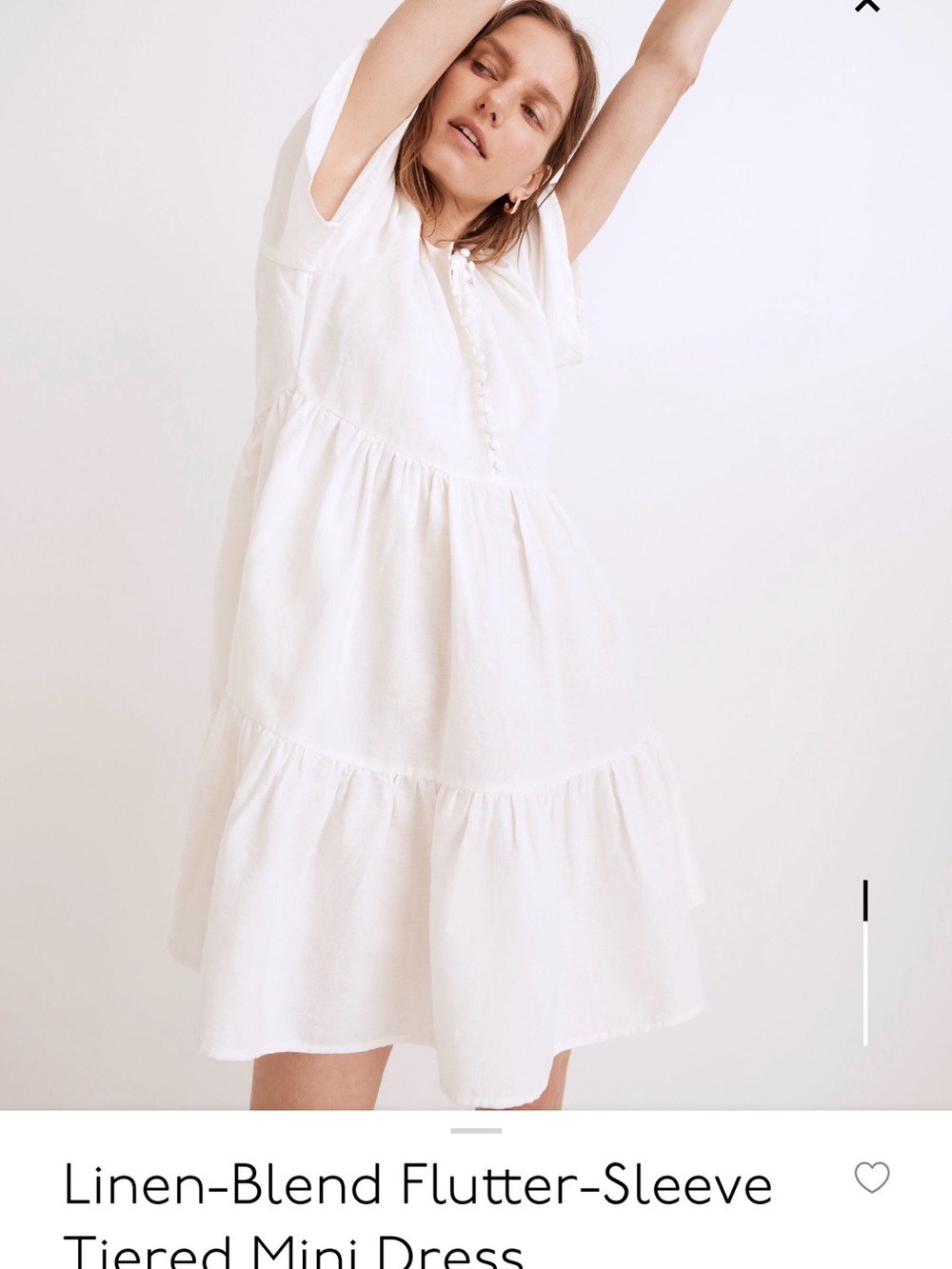 Madewell White Linen-Blend Tiered Flutter-Sleeve Mini Dress